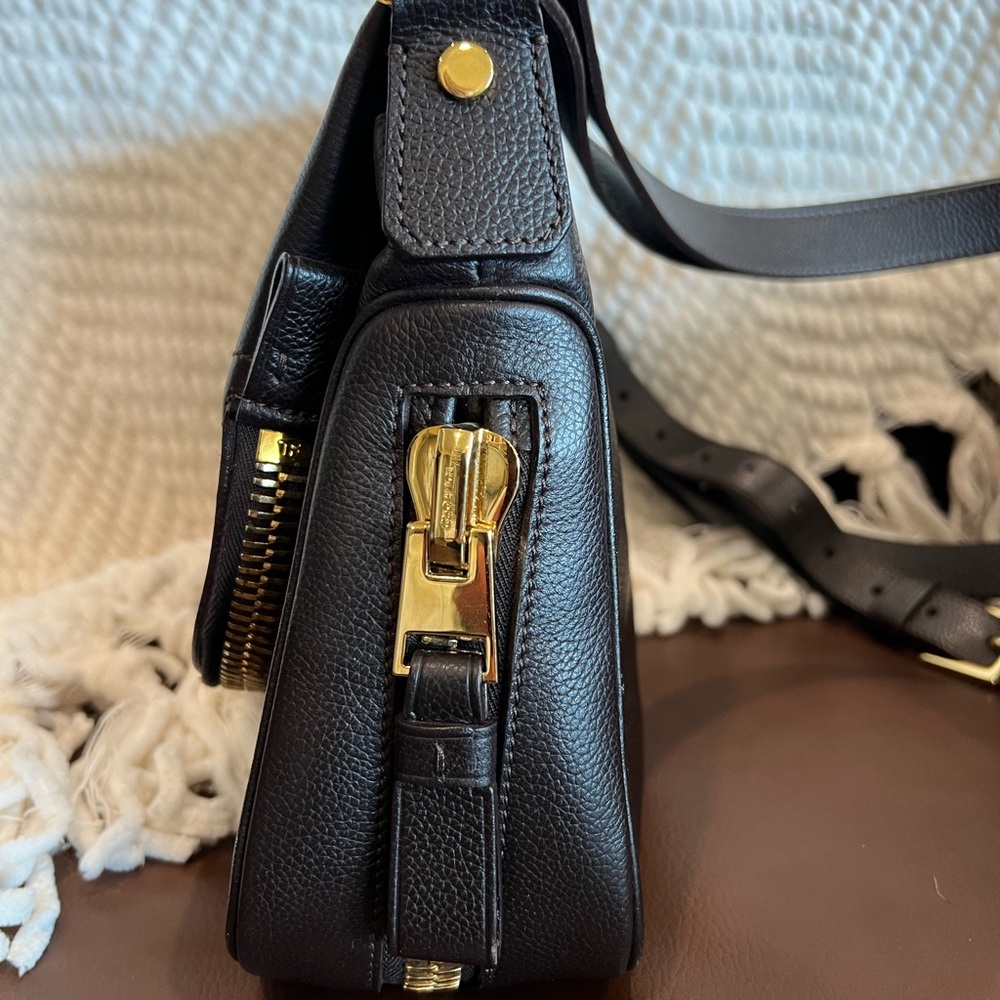 Elegant medium Dark Brown Tom Ford Jennifer Leather Shoulder Bag - Picture 3 of 10
